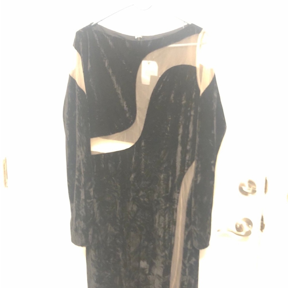 NBD NEW Fareena Long Sleeve Mesh Sheer Formal Black Velvet Maxi Dress Size XL